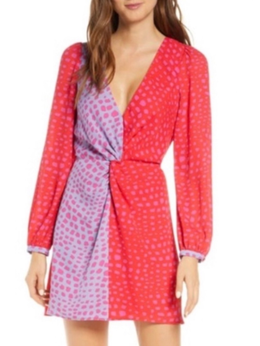 Adelyn Rae Dress S Red Pink Animal Print Colorblock Long Sleeve Barbie Party New